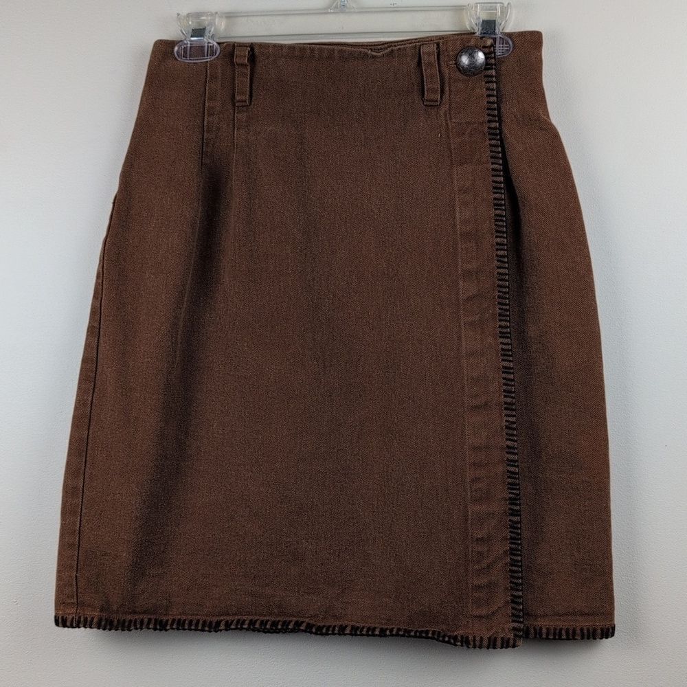 Vintage Bentley Arbuckle Brown Cotton Wrap Skirt Button Detail Size 6